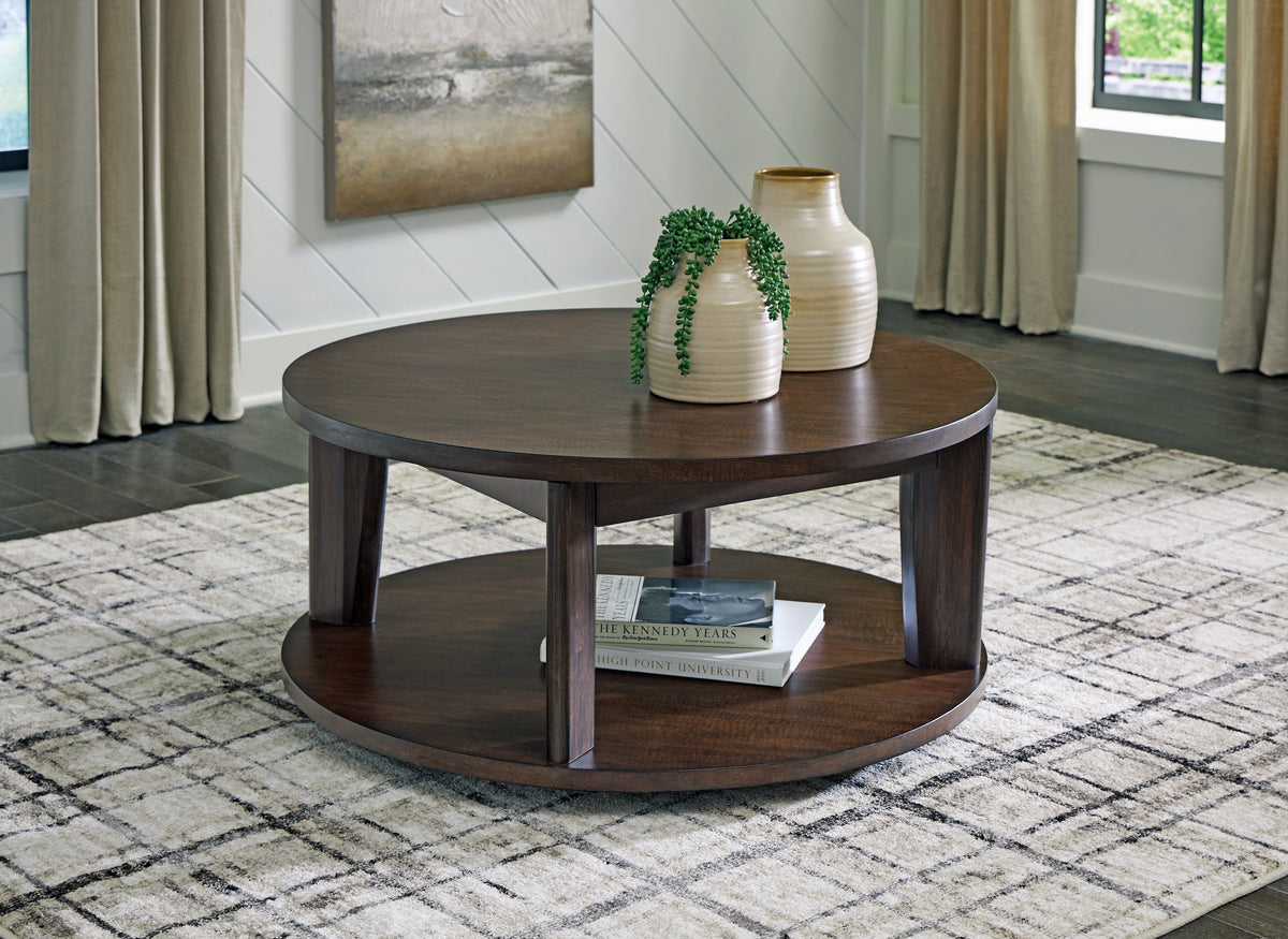 Sectionals for Less - Ashley Furniture - Korestone 2 Coffee Table - Round Cocktail Table / Dark Brown - T657-8