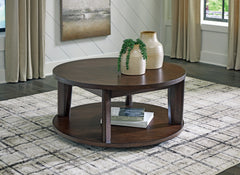 Sectionals for Less - Ashley Furniture - Korestone 2 Coffee Table - Round Cocktail Table / Dark Brown - T657-8