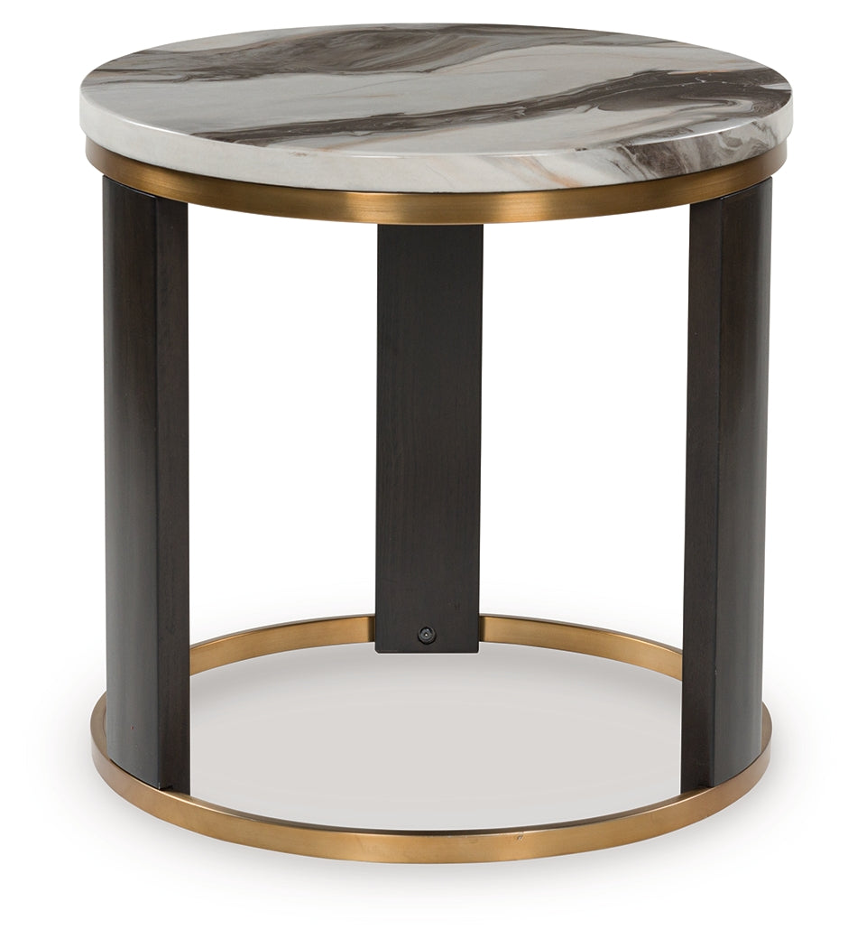 Sectionals for Less - Ashley Furniture - Jazmore End Table - Round End Table / Brown/Brass Finish - T671-6