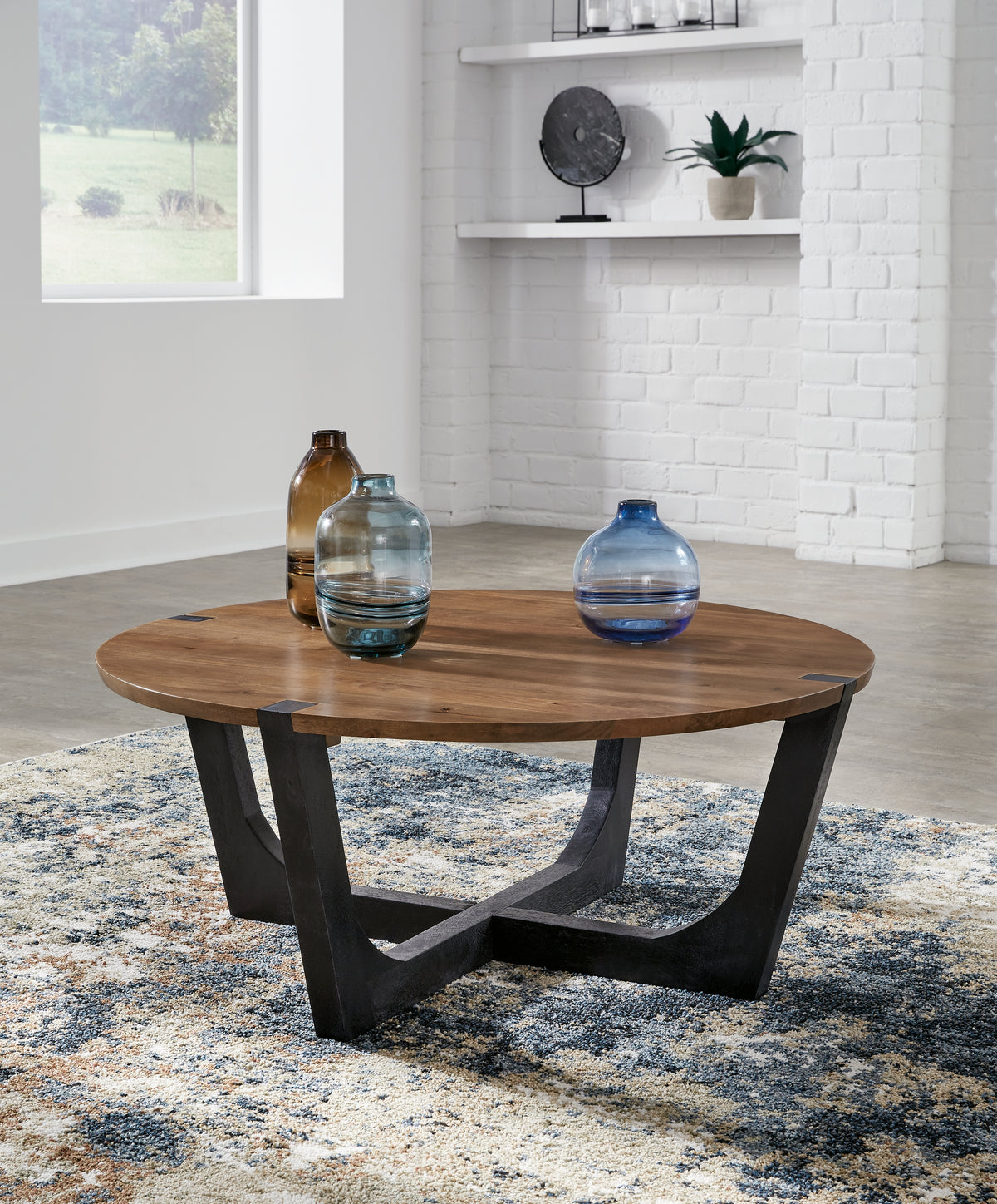 Sectionals for Less - Ashley Furniture - Hanneforth Coffee Table - Round Cocktail Table / Brown/Black - T726-8
