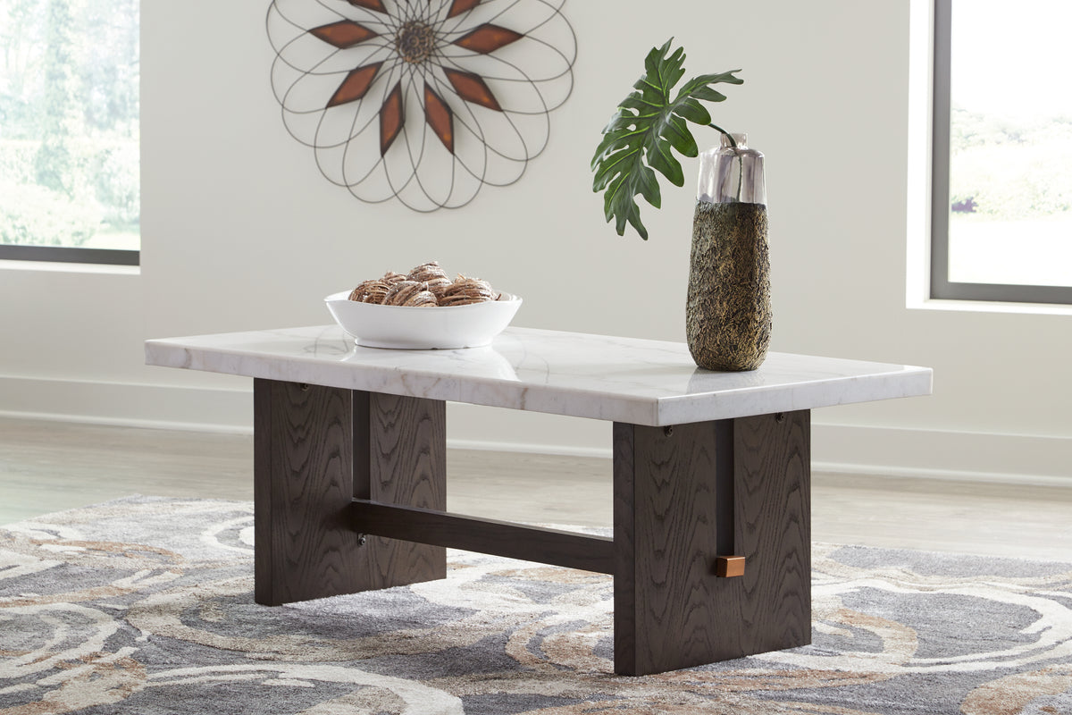 Sectionals for Less - Ashley Furniture - Burkhaus Coffee Table - Rectangular Cocktail Table / White/Dark Brown - T779-1