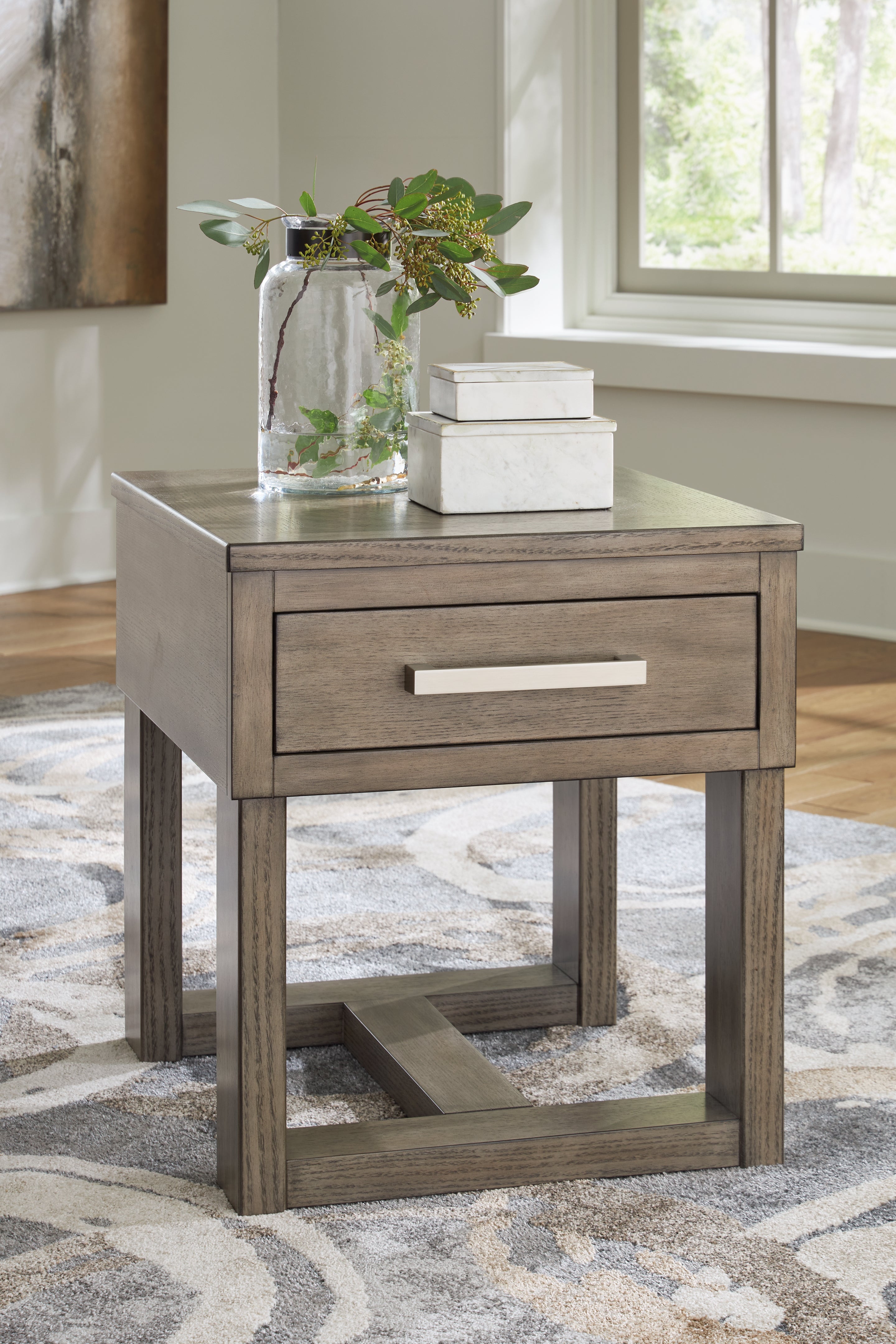 Sectionals for Less - Ashley Furniture - Loyaska End Table - Rectangular End Table / Grayish Brown/White - T854-3