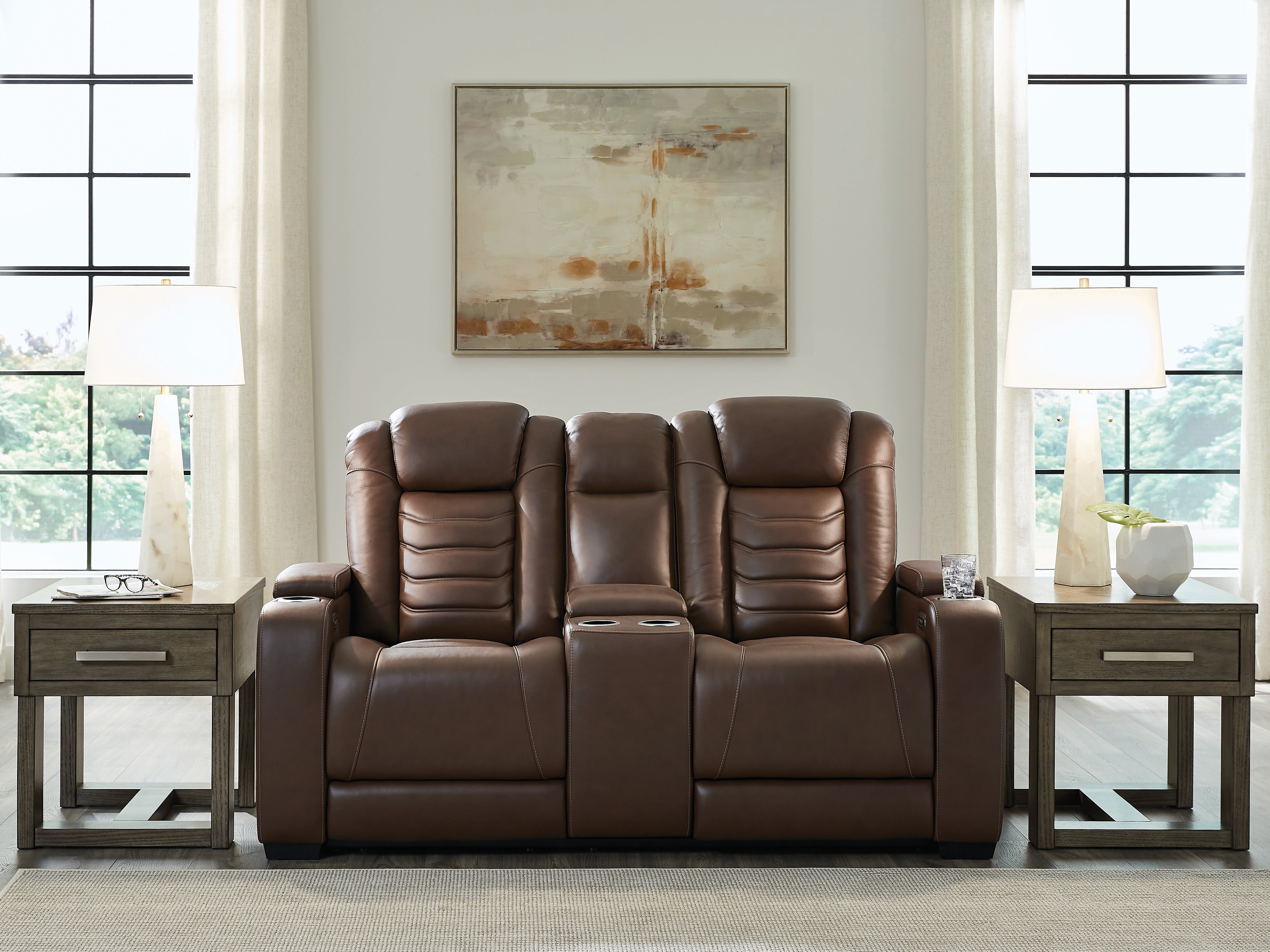 Sectionals for Less - Ashley Furniture - High Impact Living Room - PWR REC Loveseat/CON/ADJ HDRST / Tobacco - U1060118