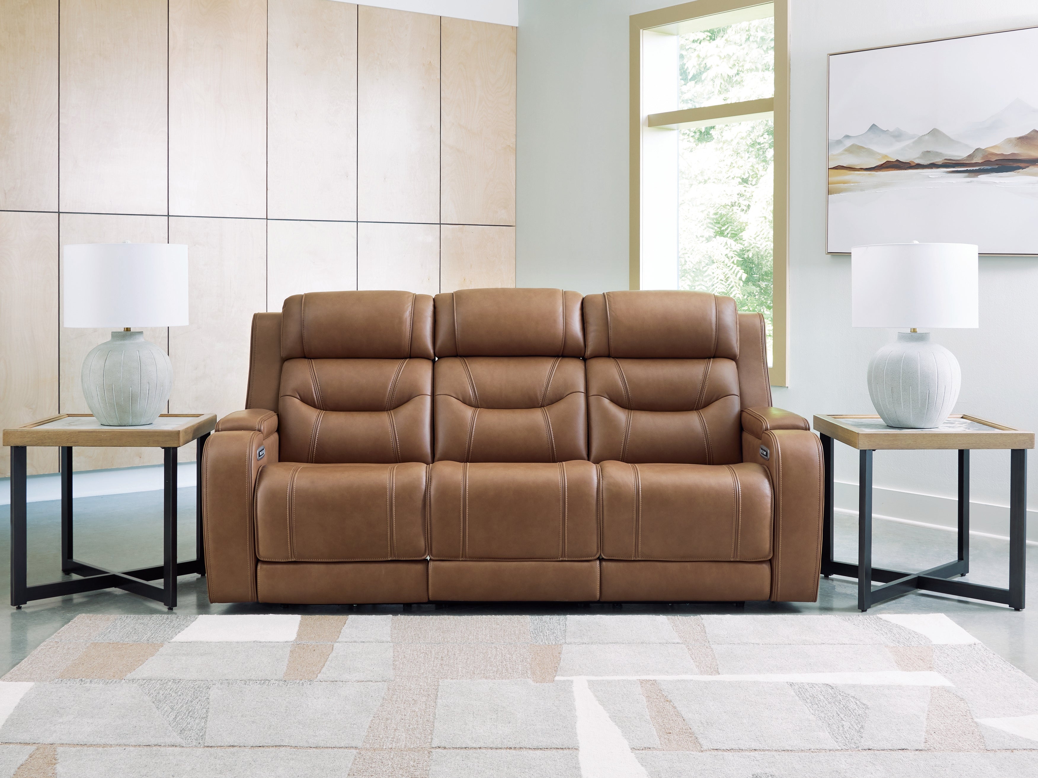 Sectionals for Less - Ashley Furniture - Knightington Living Room - PWR REC Sofa w/Audio Seating / Caramel - PCU1160015A