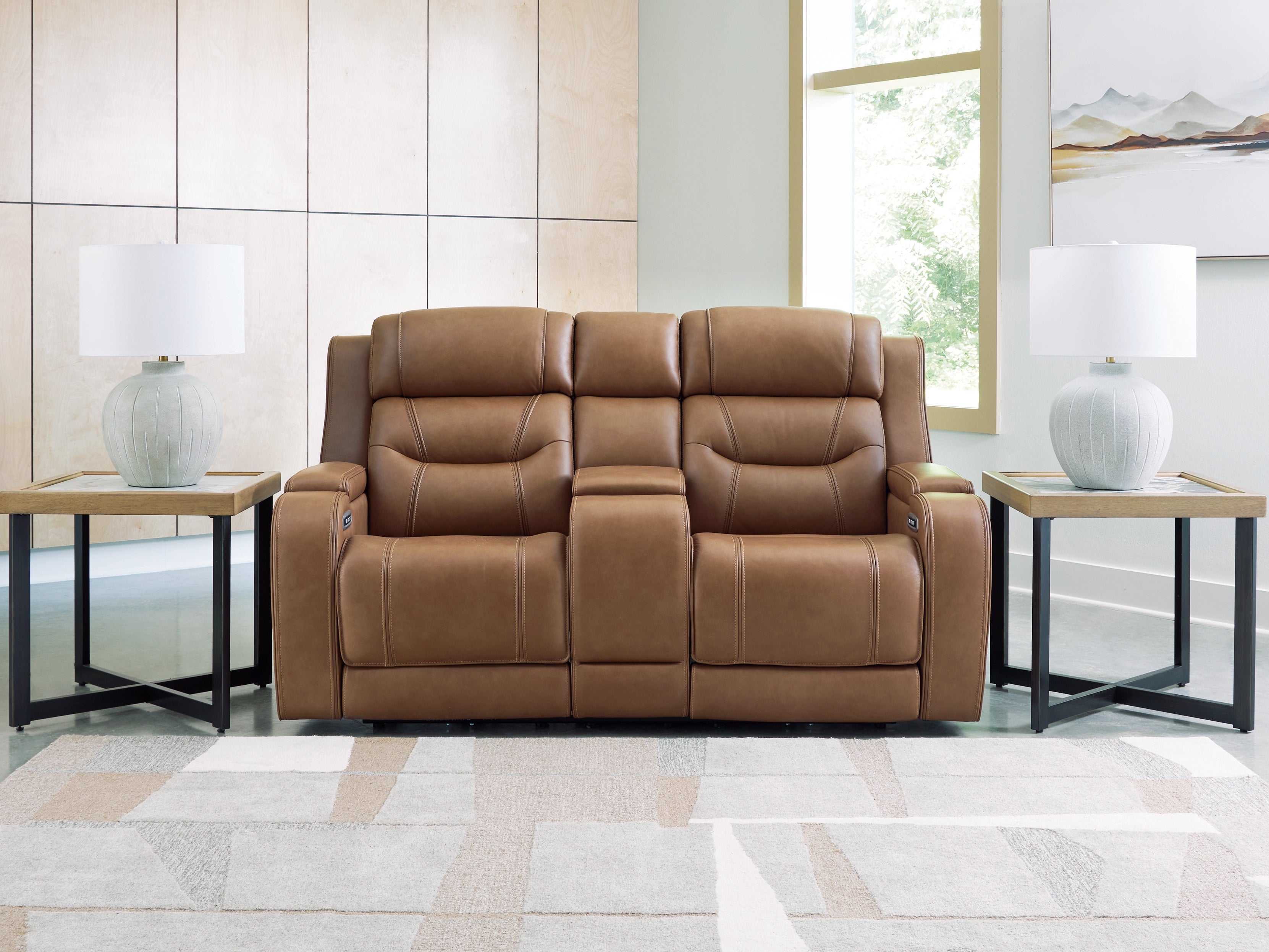 Sectionals for Less - Ashley Furniture - Knightington Living Room - PWR REC Love w/Audio Seating / Caramel - PCU1160018A