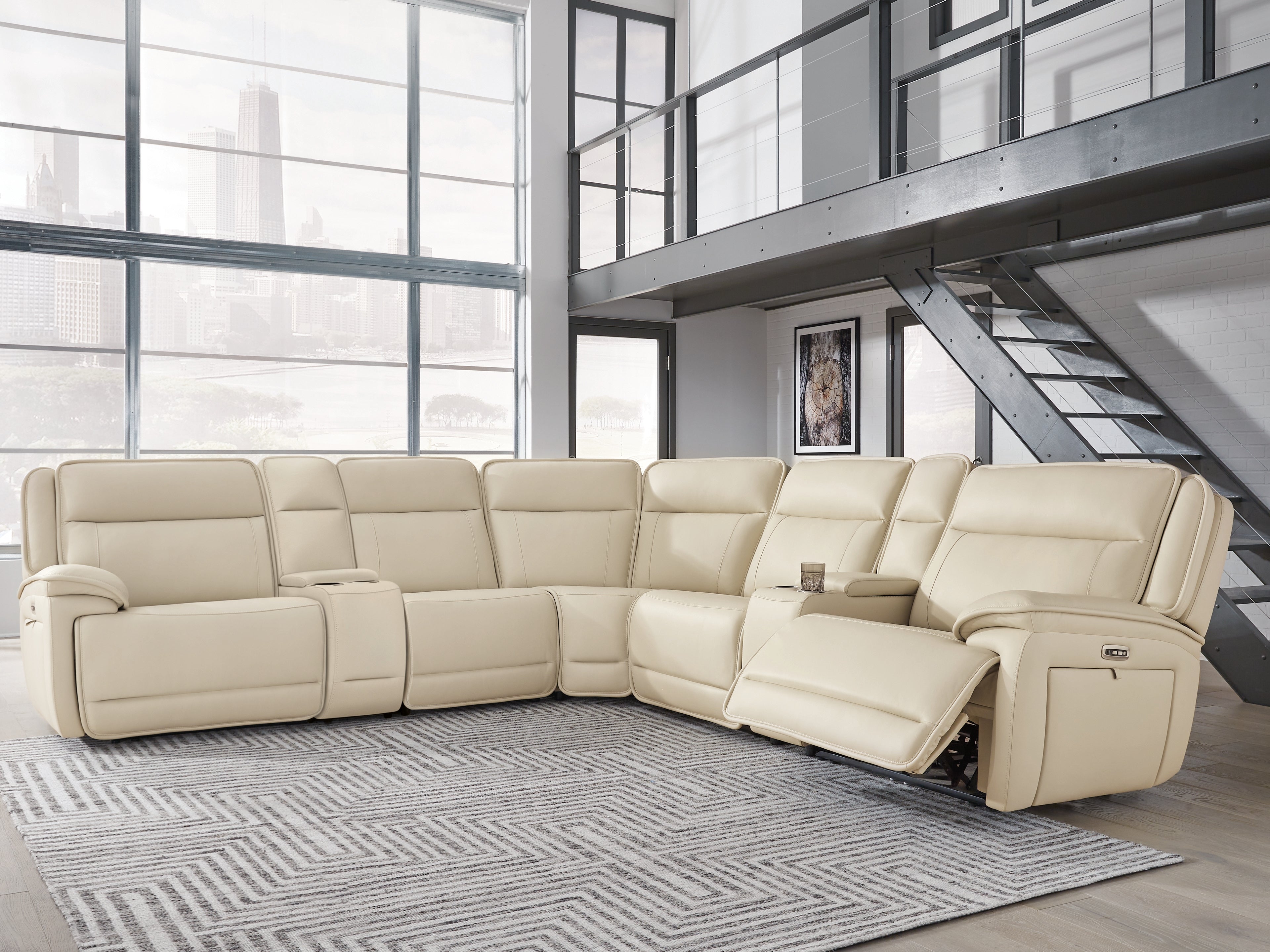 Sectionals for Less - Ashley Furniture - Double Deal Sectional - 7-Piece Reclining Sectional with 2 Consoles / Almond - U13001S9