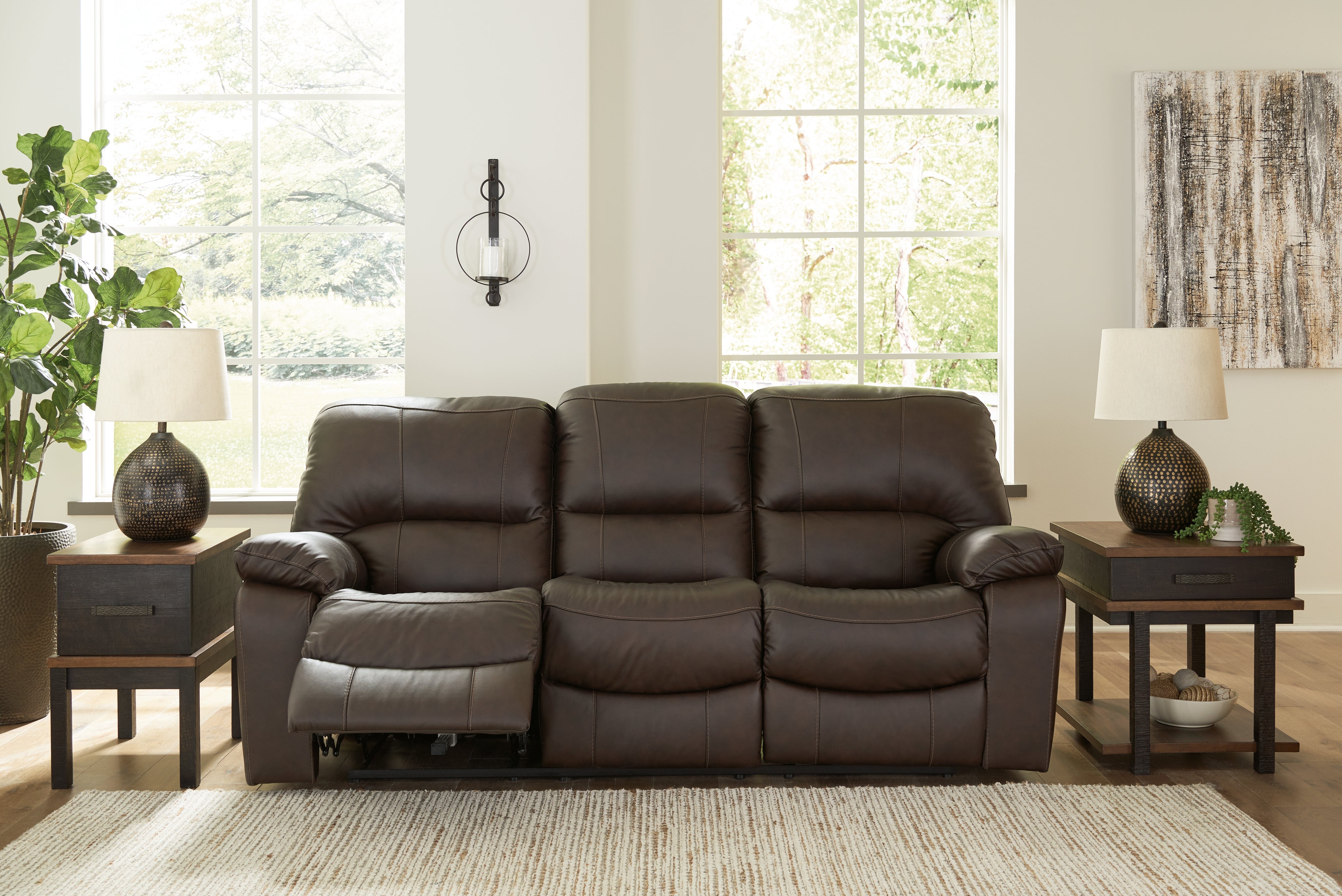 Sectionals for Less - Ashley Furniture - Leesworth Living Room - Reclining Power Sofa / Dark Brown - U4380887