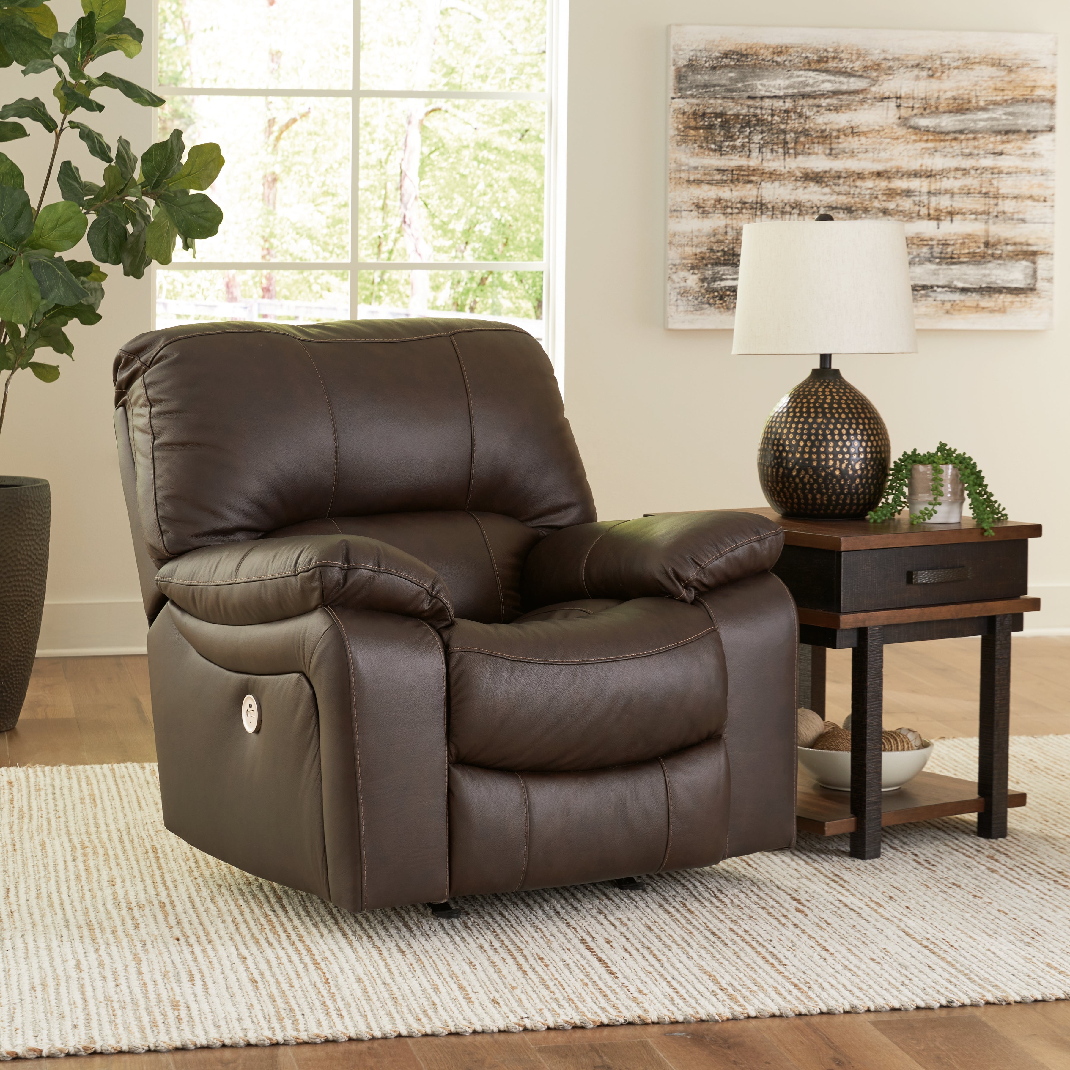 Sectionals for Less - Ashley Furniture - Leesworth Living Room - Power Rocker Recliner / Dark Brown - U4380898