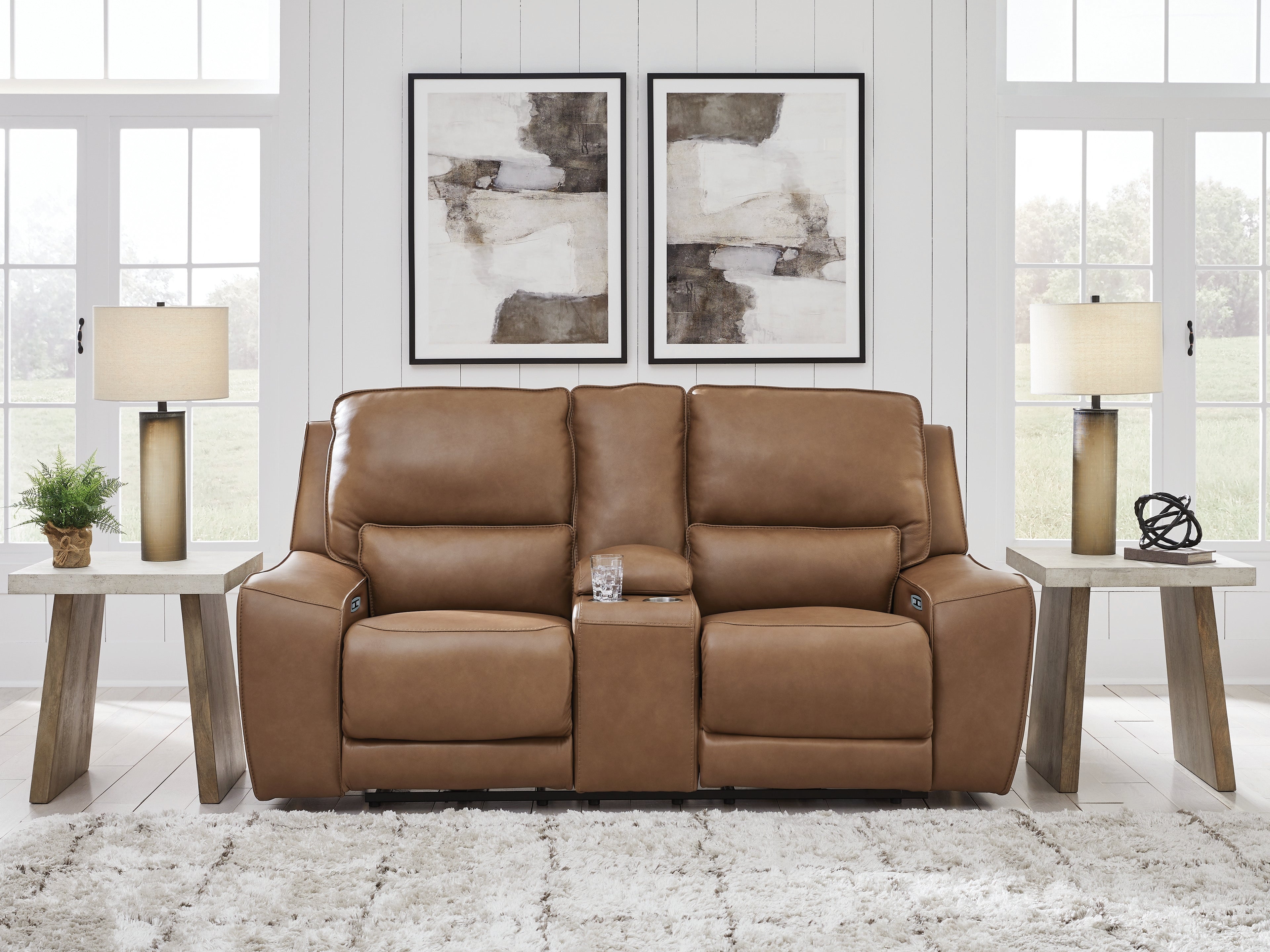 Sectionals for Less - Ashley Furniture - DeepWakes Living Room - PWR REC Loveseat/CON/ADJ HDRST / Caramel - PCU6260618