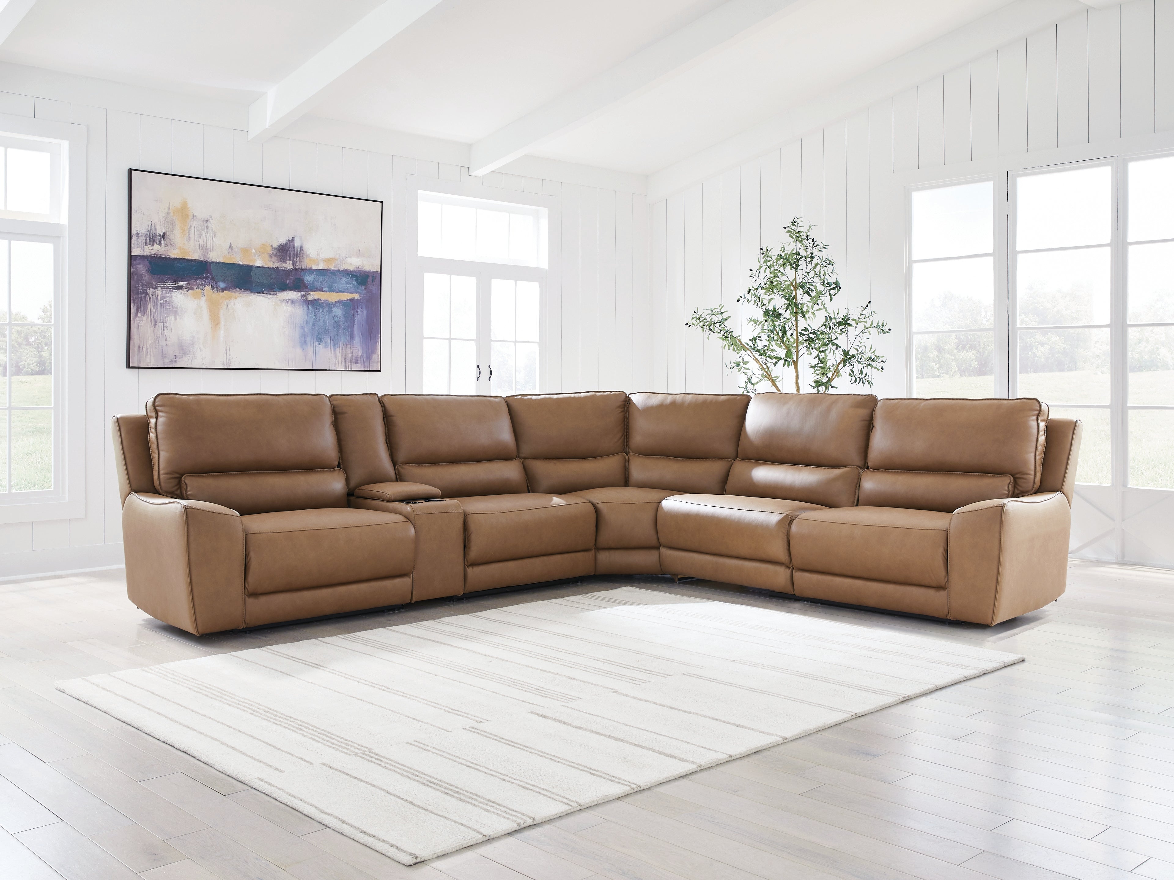 Sectionals for Less - Ashley Furniture - DeepWakes Sectional - 6-Piece Reclining Sectional with Storage Console / Caramel - PCU62606S36