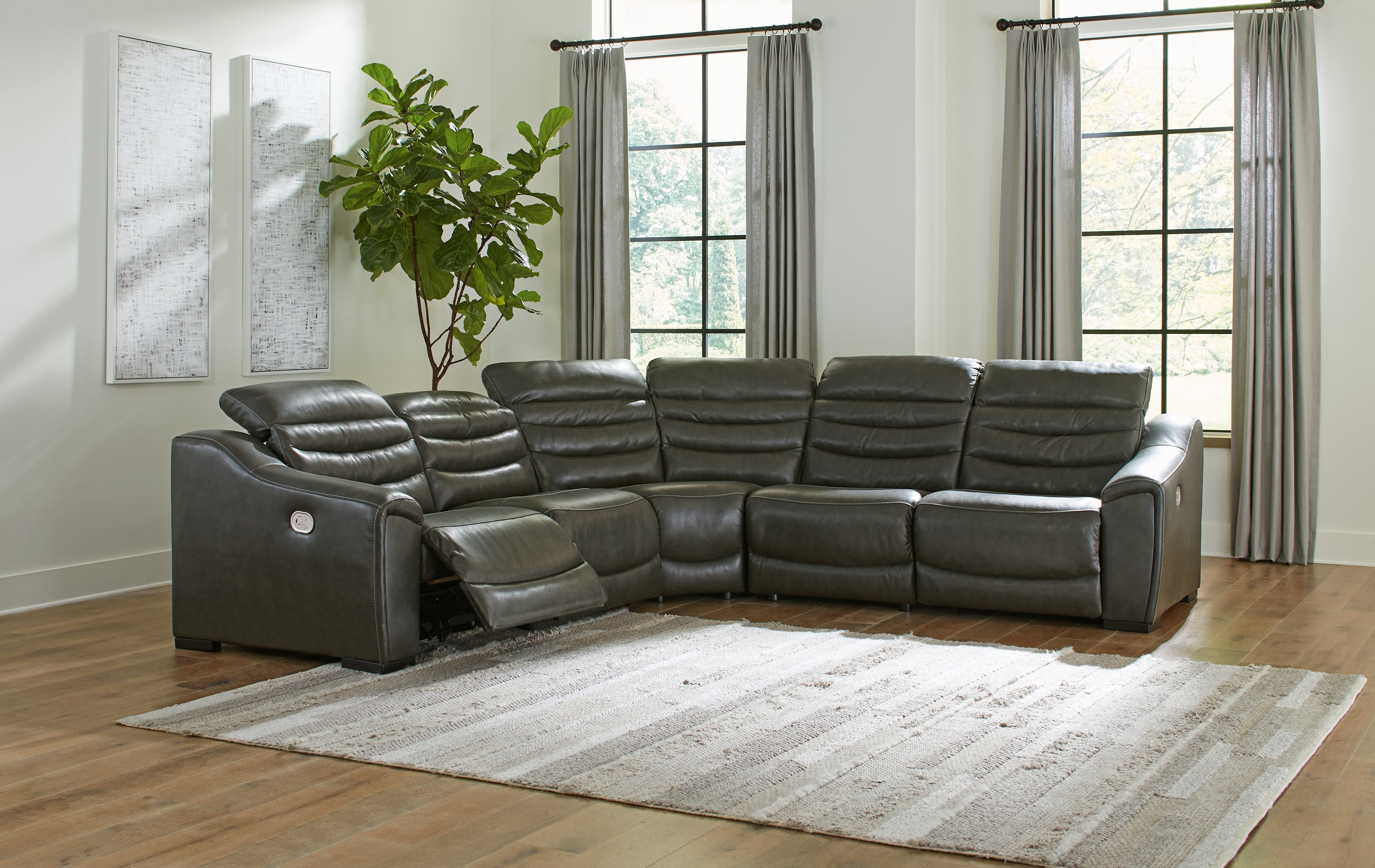 Sectionals for Less - Ashley Furniture - Center Line Sectional - 5-Piece Power Reclining Sectional / Dark Gray - U63404S3