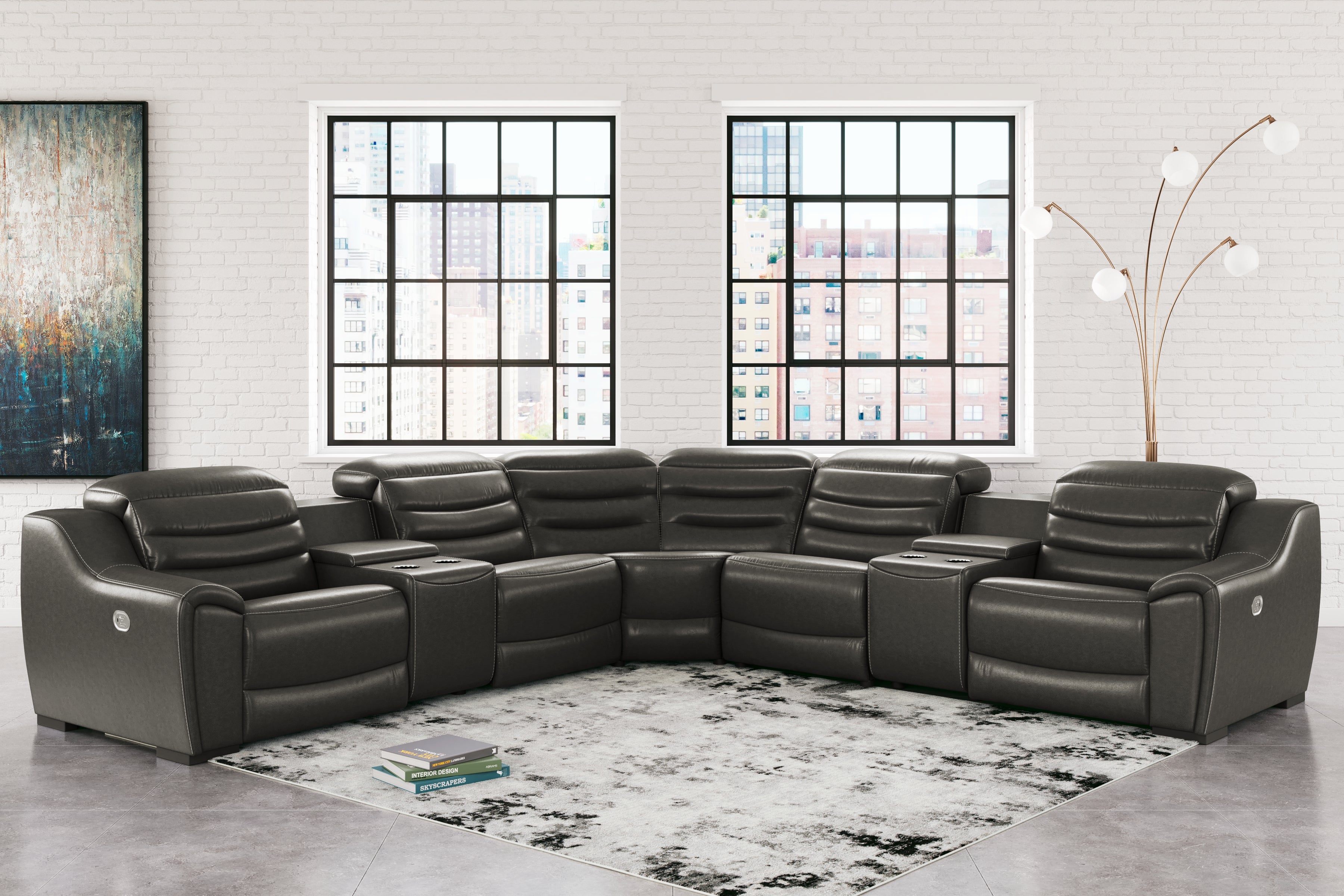 Sectionals for Less - Ashley Furniture - Center Line Sectional - 7-Piece Power Reclining Sectional / Dark Gray - U63404S7
