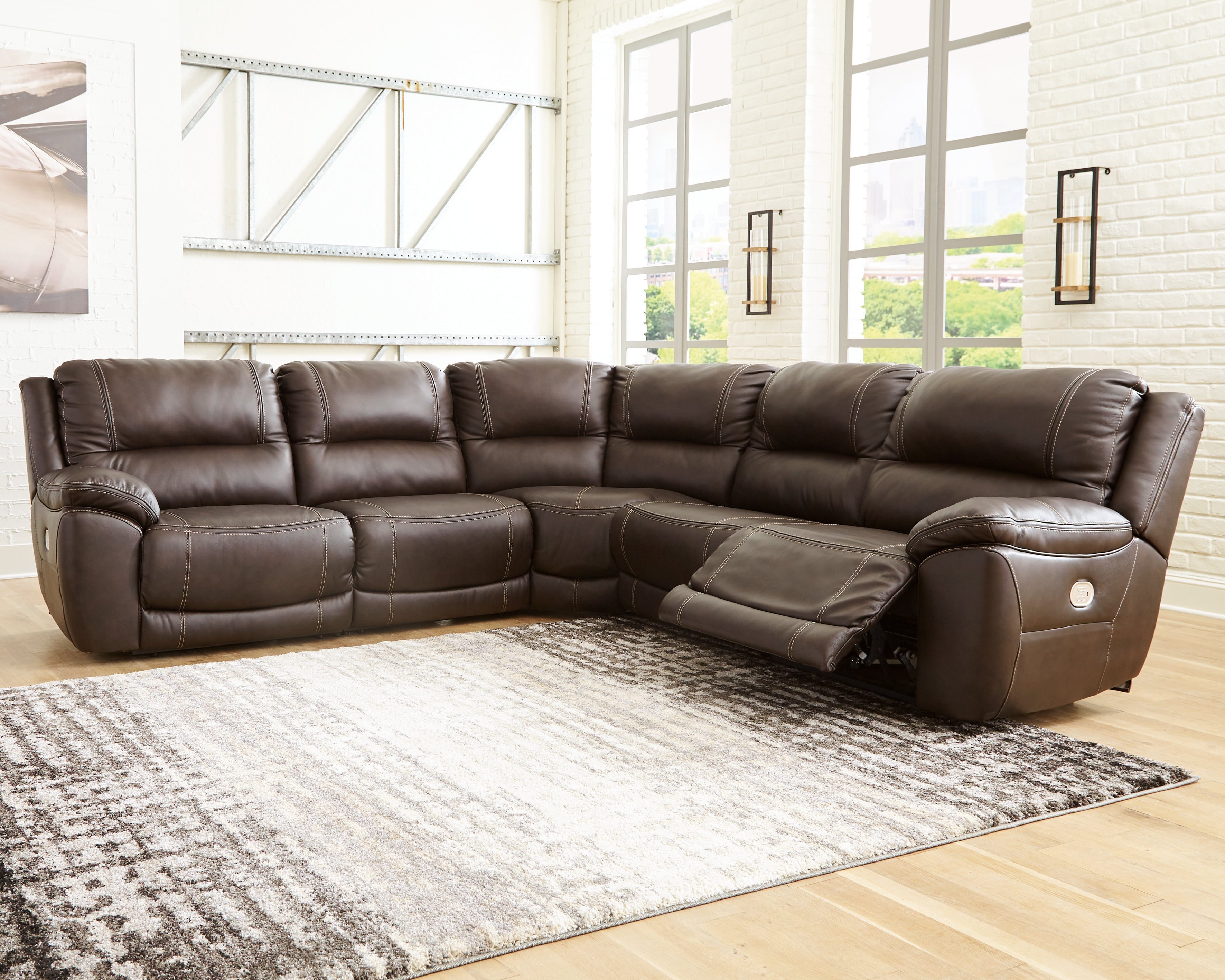 Sectionals for Less - Ashley Furniture - Dunleith Sectional - 7-Piece Power Reclining Sectional / Chocolate - U71604S7