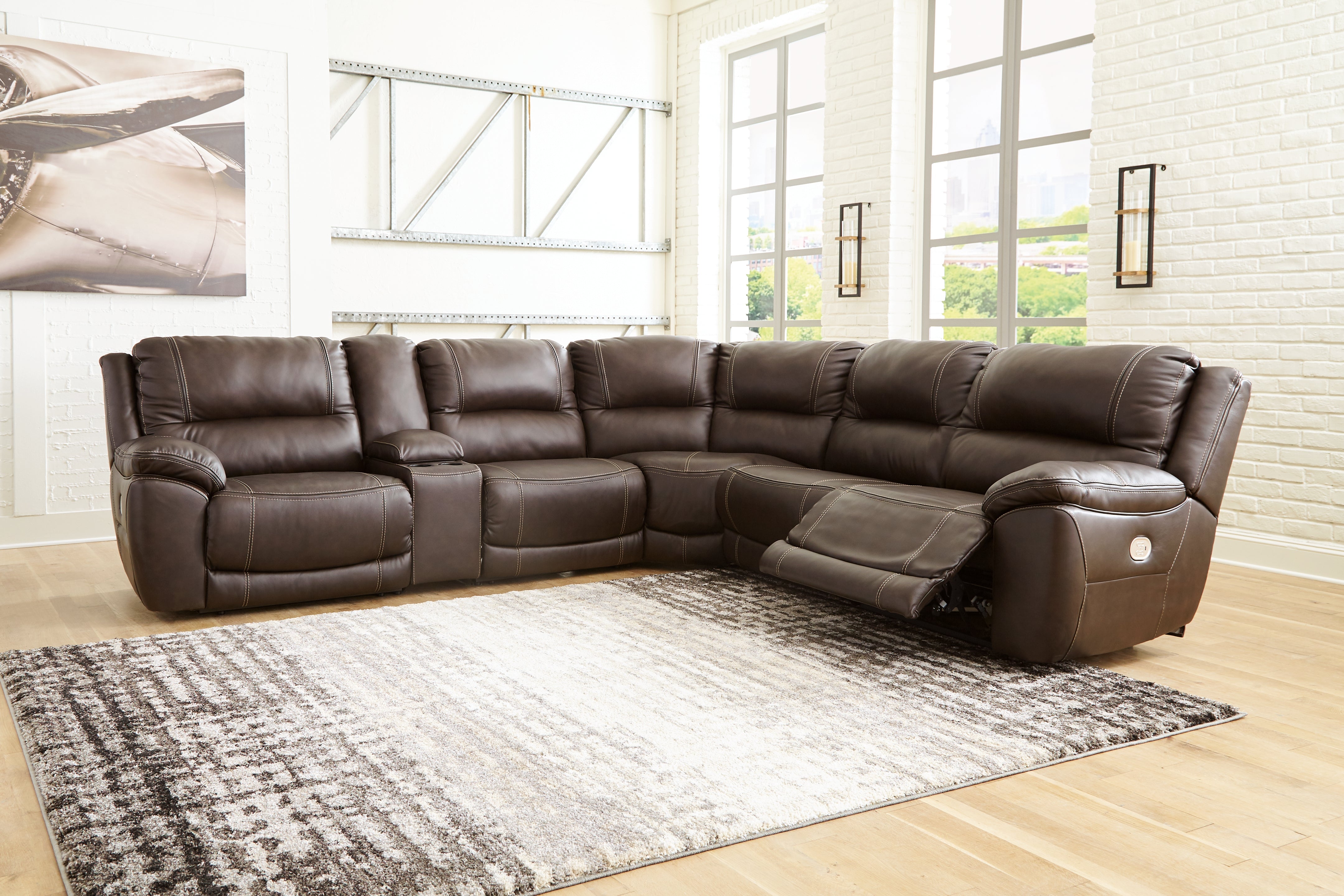 Sectionals for Less - Ashley Furniture - Dunleith Sectional - 6-Piece Power Reclining Sectional / Chocolate - U71604S2