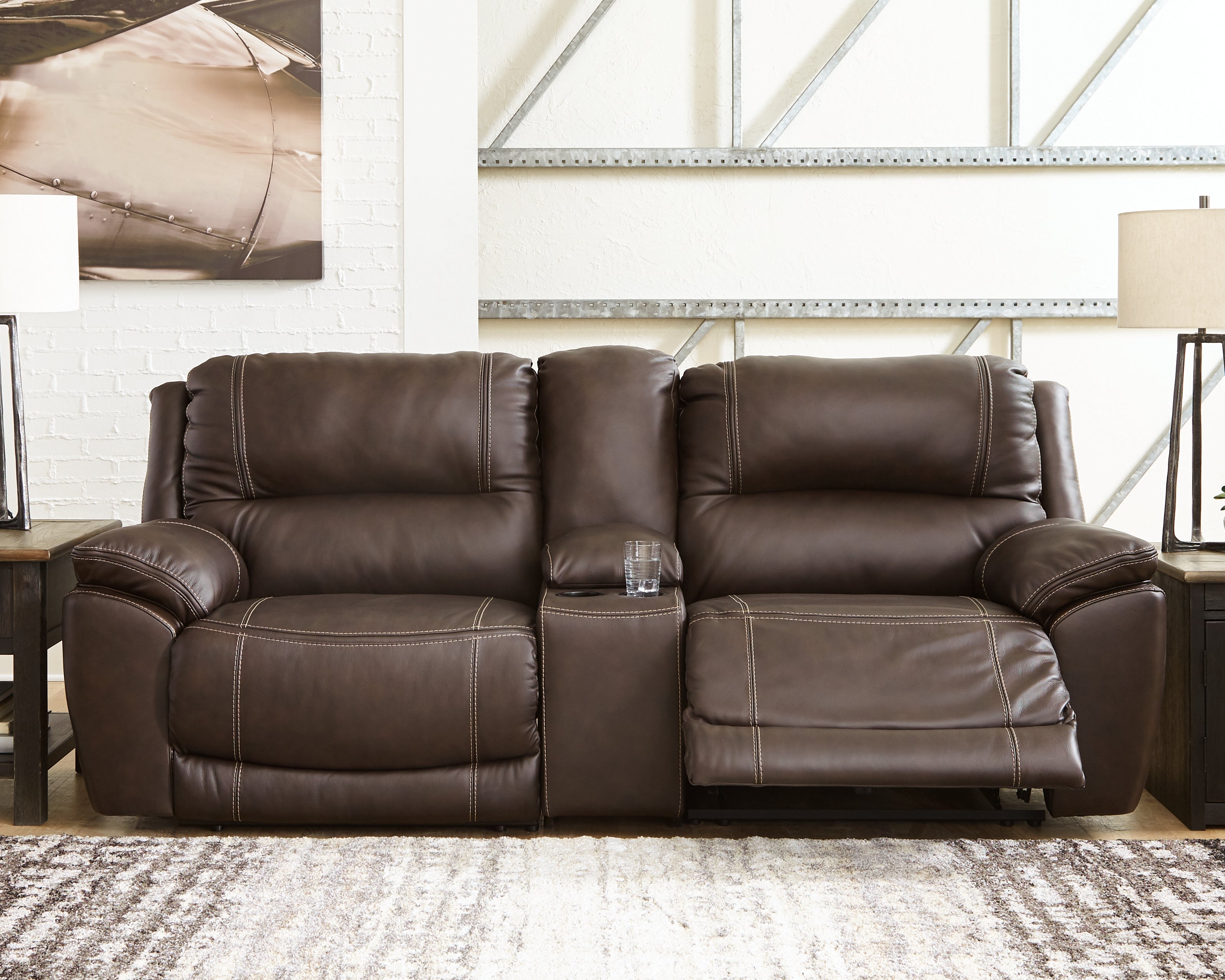 Sectionals for Less - Ashley Furniture - Dunleith Sectional - 3-Piece Power Reclining Loveseat with Console / Chocolate - U71604S4
