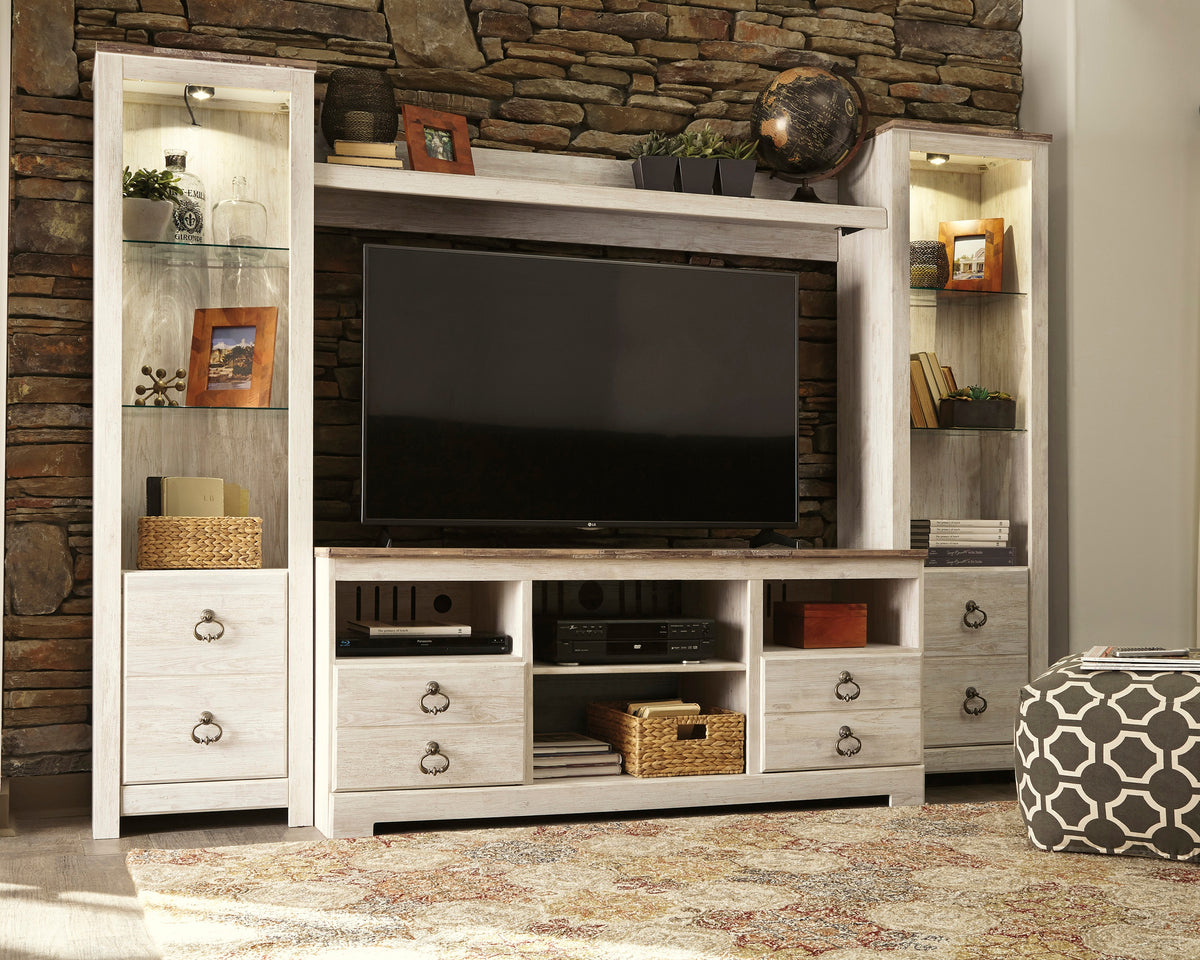 Sectionals for Less - Ashley Furniture - Willowton Entertainment Center - 4-Piece Entertainment Center / Whitewash - W267W3