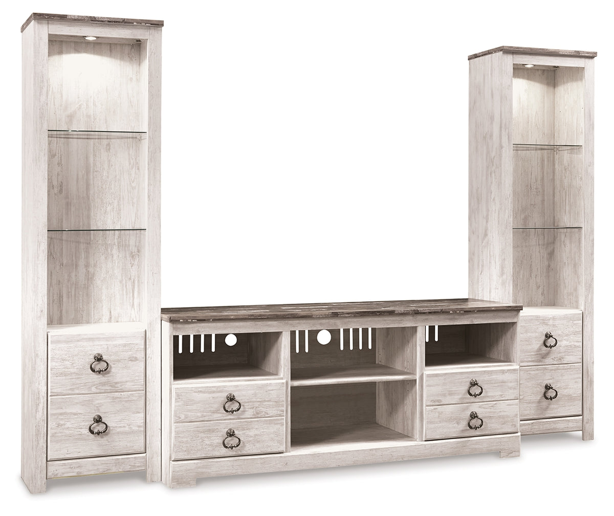 Sectionals for Less - Ashley Furniture - Willowton 3-Piece Entertainment Center - 3-Piece Entertainment Center / Whitewash - W267W16