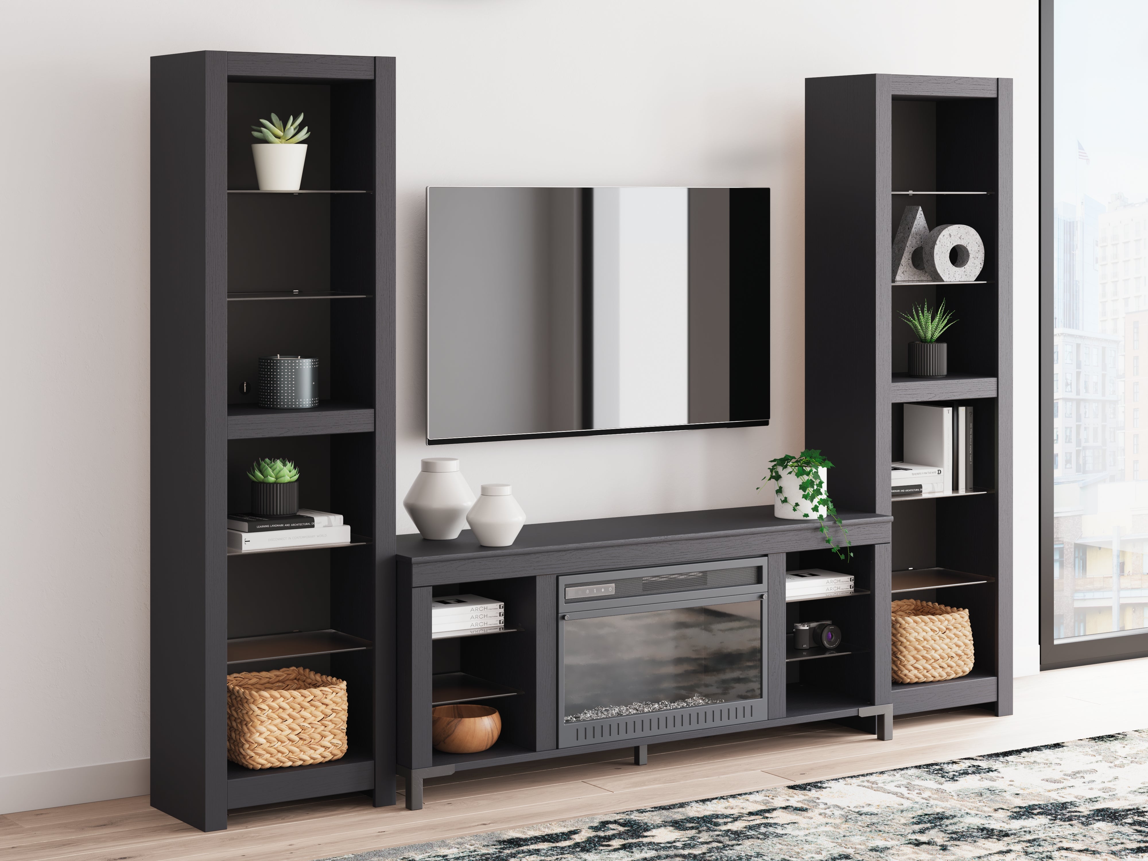 Sectionals for Less - Ashley Furniture - Cayberry 3-Piece Entertainment Center with Electric Fireplace - 3-Piece Entertainment Center with Electric Fireplace / Black - W2721W2