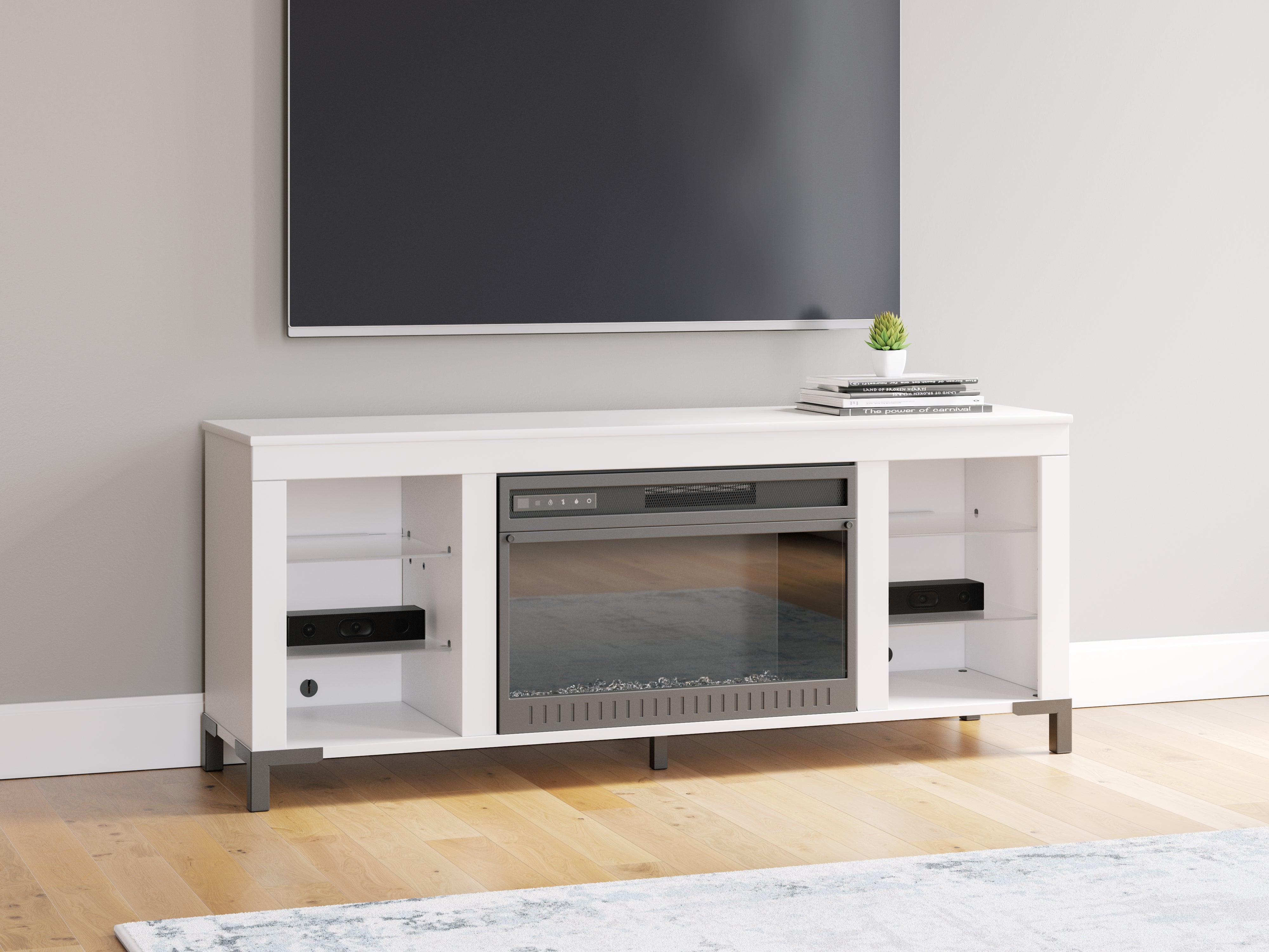 Sectionals for Less - Ashley Furniture - Brollevi TV Stand - 60" with Electric Fireplace / White - W2722-168