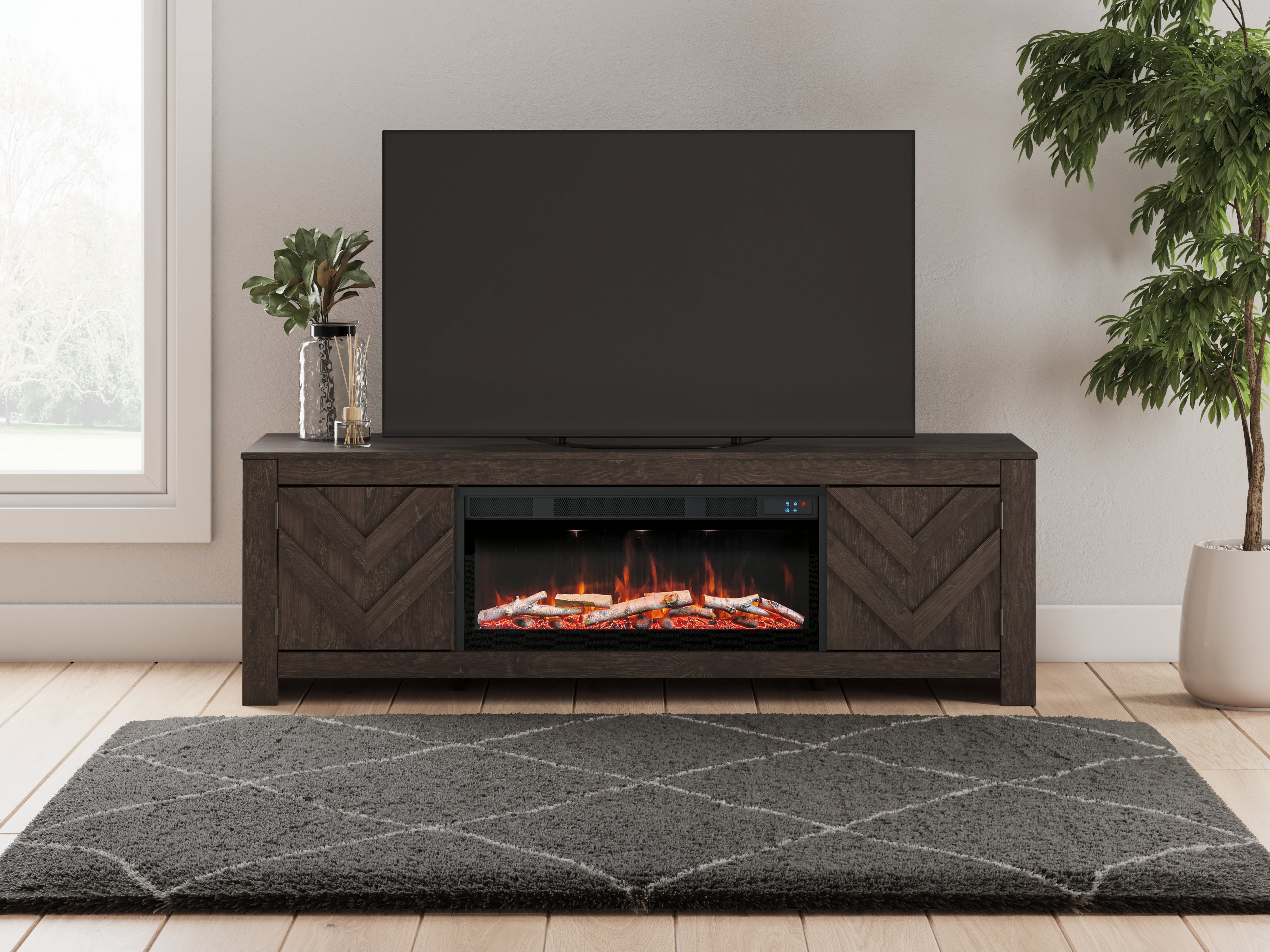 Sectionals for Less - Ashley Furniture - Cayboni 71" TV Stand with Electric Fireplace - 71" TV Stand with Electric Fireplace / Black - W3789W1