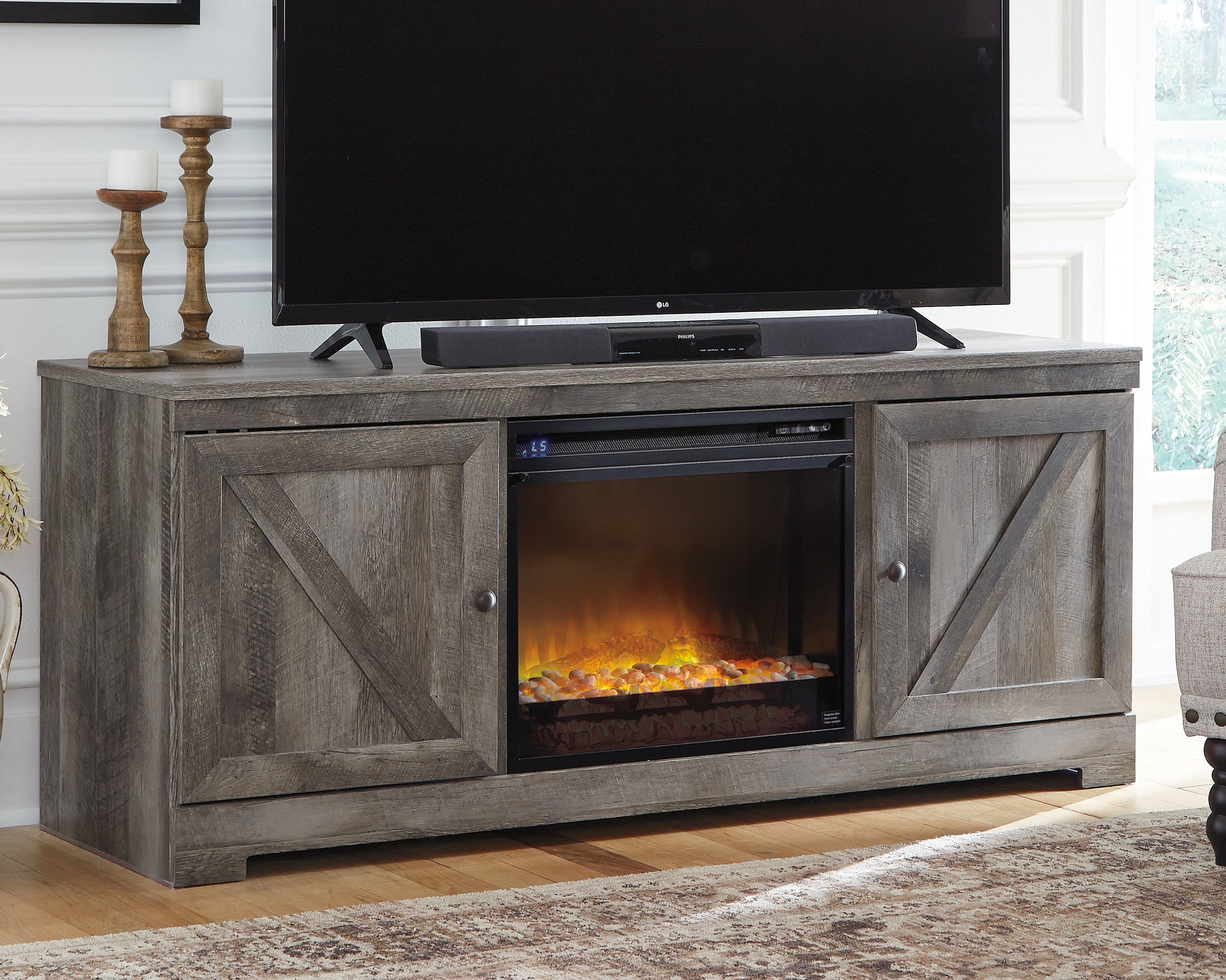 Sectionals for Less - Ashley Furniture - Wynnlow 63" TV Stand with Electric Fireplace - 63" TV Stand with Electric Fireplace / Gray - W440W4