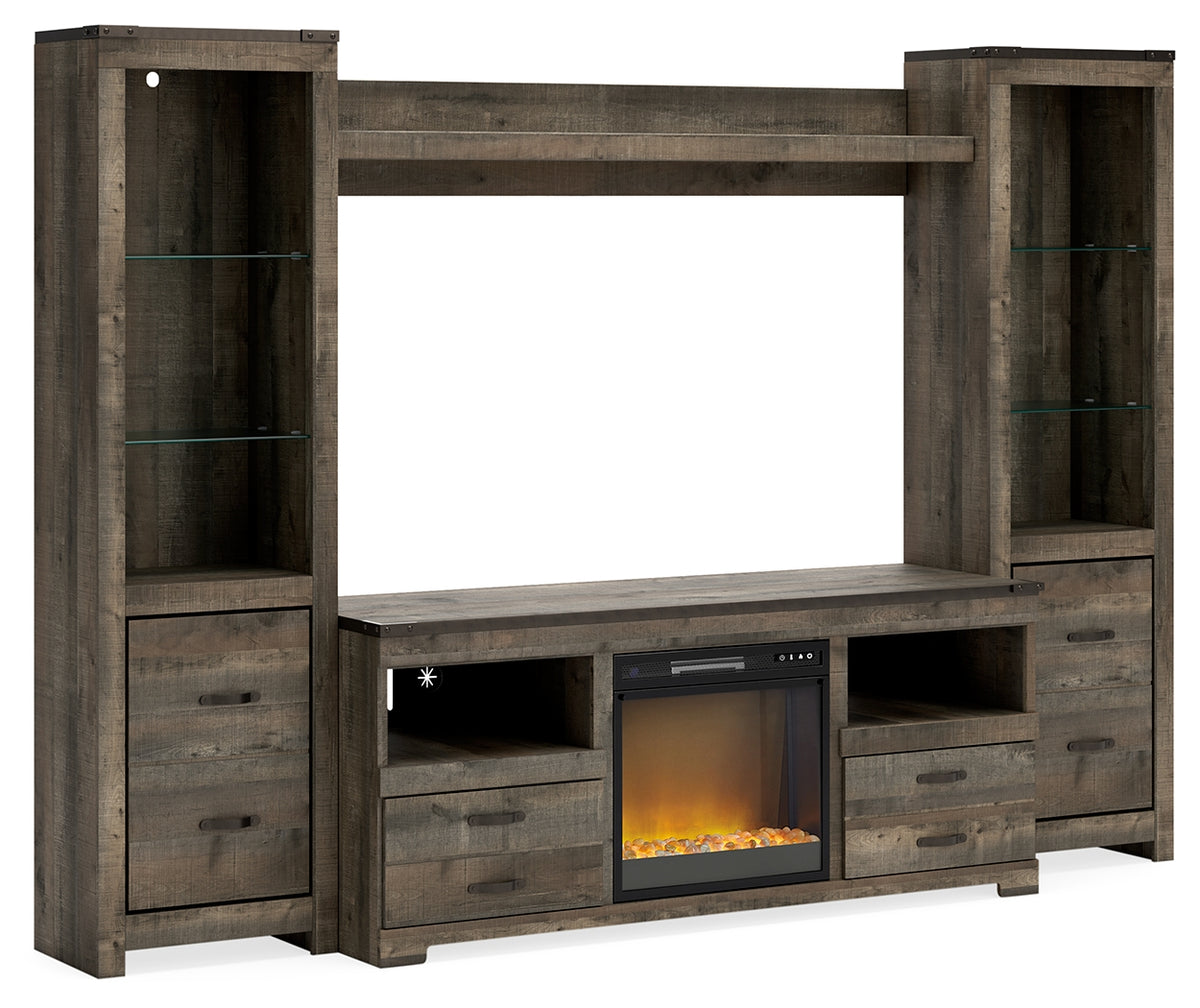Sectionals for Less - Ashley Furniture - Trinell 4-Piece Entertainment Center with Electric Fireplace - 4-Piece Entertainment Center with Electric Fireplace / Brown - W446W10