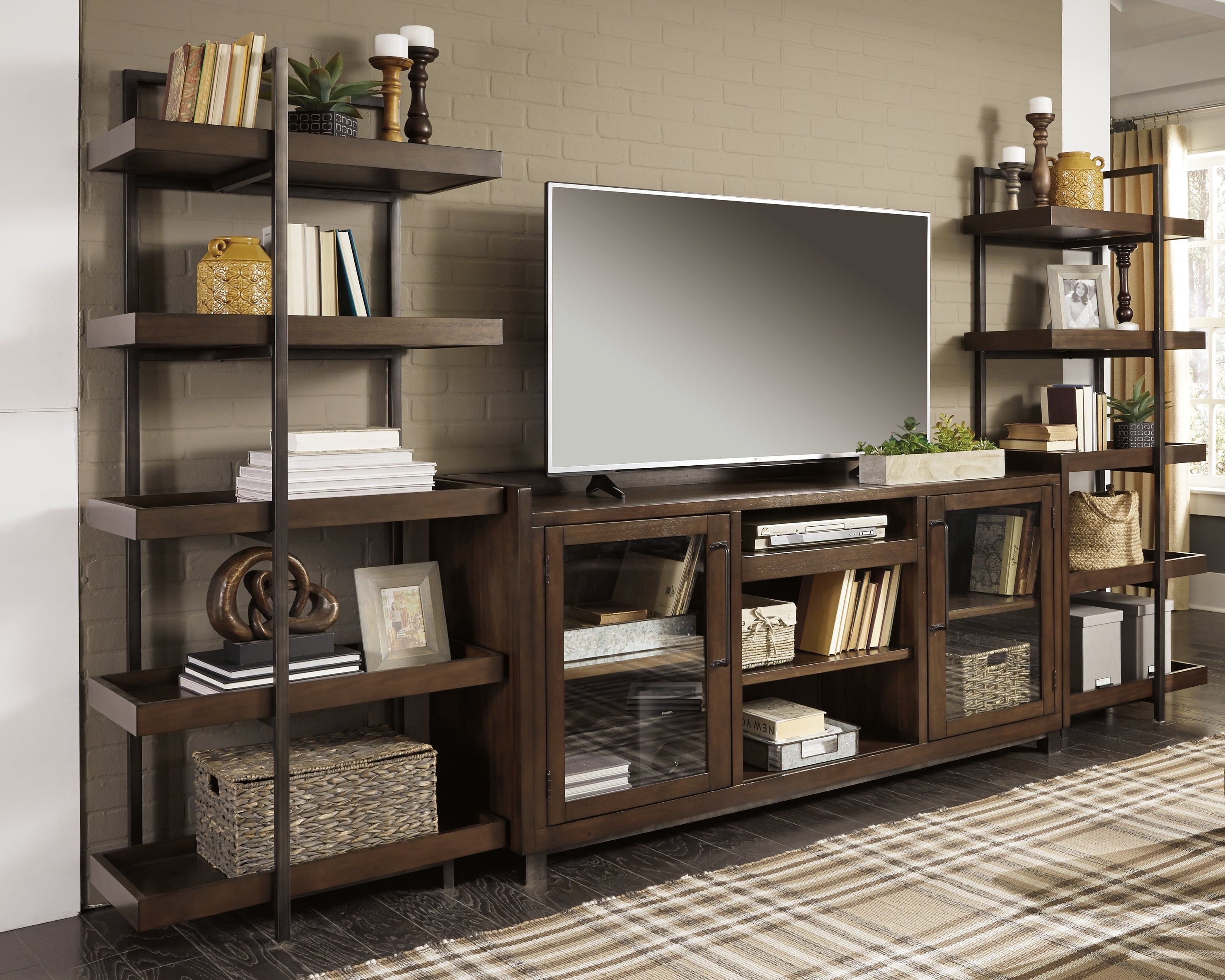 Sectionals for Less - Ashley Furniture - Starmore Entertainment Center - 3-Piece Entertainment Center / Brown/Gunmetal - W633W1