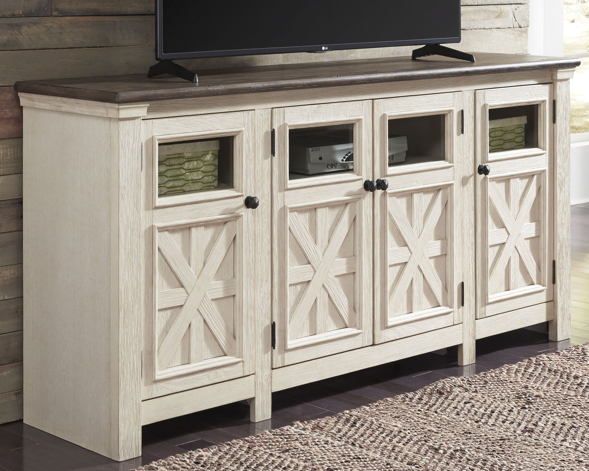 Sectionals for Less - Ashley Furniture - Bolanburg 74" TV Stand - 74" / White/Weathered Gray - W647-60