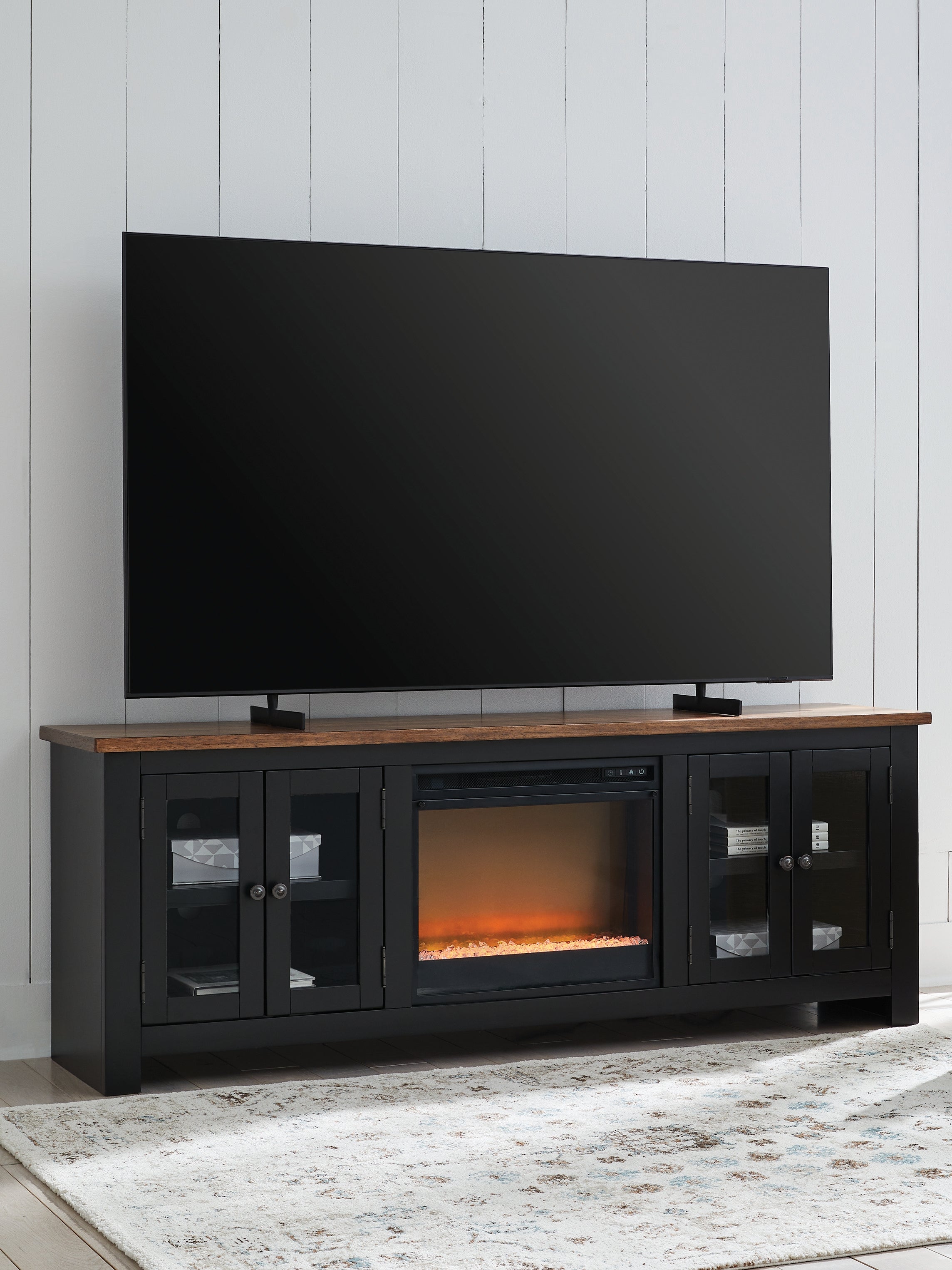 Sectionals for Less - Ashley Furniture - Wildenauer 76" TV Stand with Electric Fireplace - 76" TV Stand with Electric Fireplace / Brown/Black - W664W2