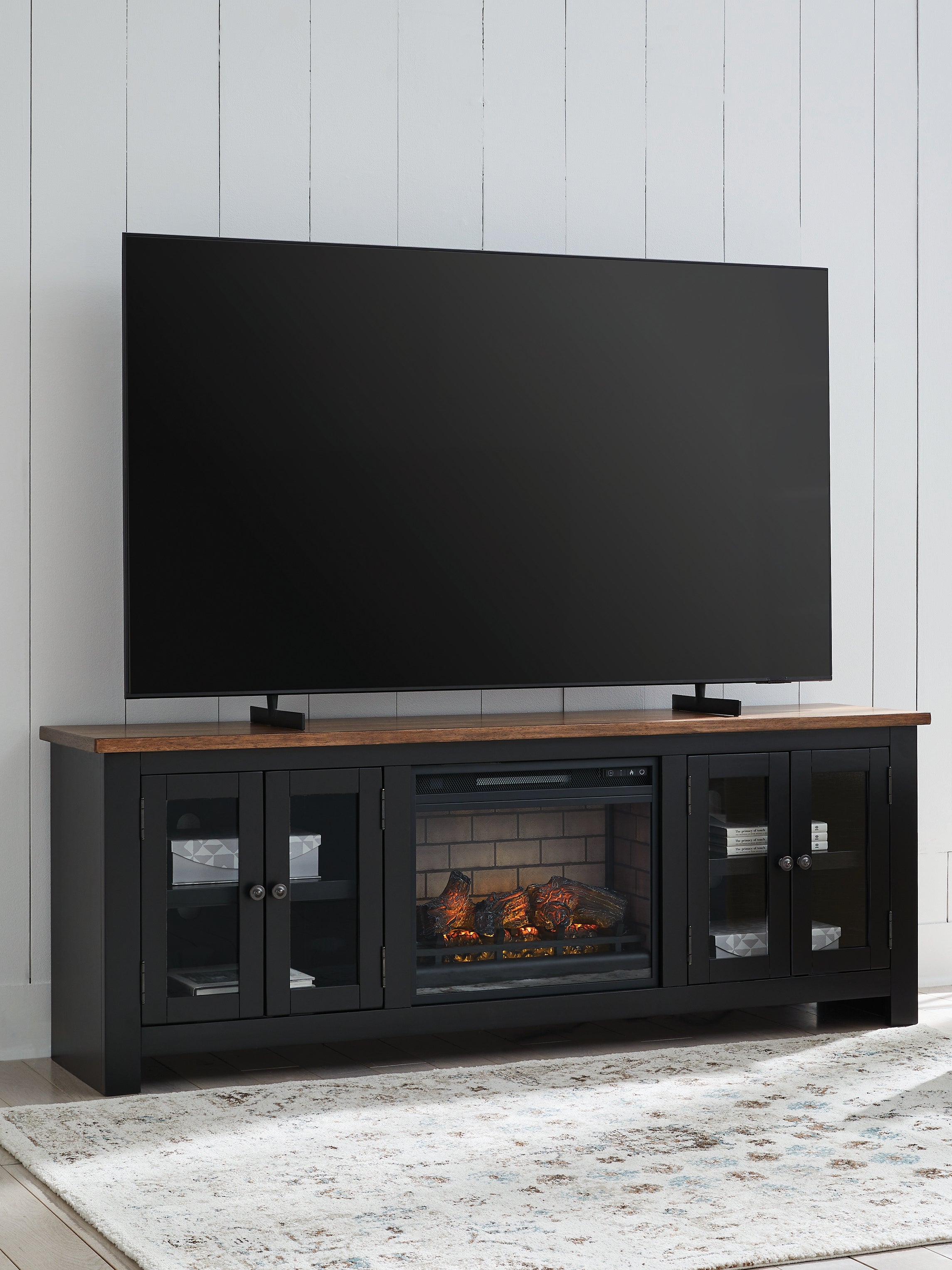 Sectionals for Less - Ashley Furniture - Wildenauer 76" TV Stand with Electric Fireplace - 76" TV Stand with Electric Fireplace / Brown/Black - W664W1
