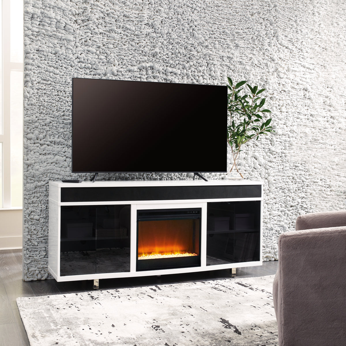 Sectionals for Less - Ashley Furniture - Gardoni 72" TV Stand with Electric Fireplace - 72" TV Stand with Electric Fireplace / White/Black - W756W1