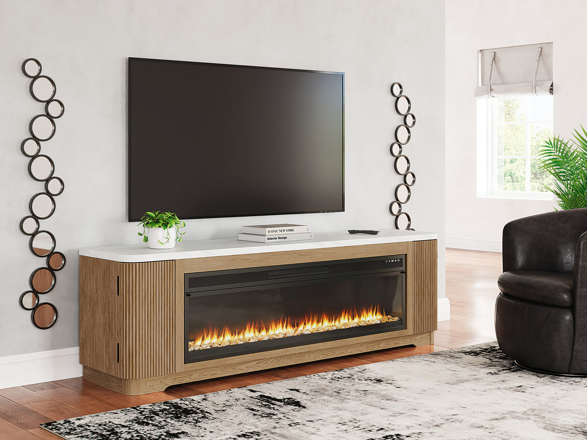 Sectionals for Less - Ashley Furniture - Camdill 80" TV Stand with Electric Fireplace - 80" TV Stand with Electric Fireplace / Light Brown - W808W1