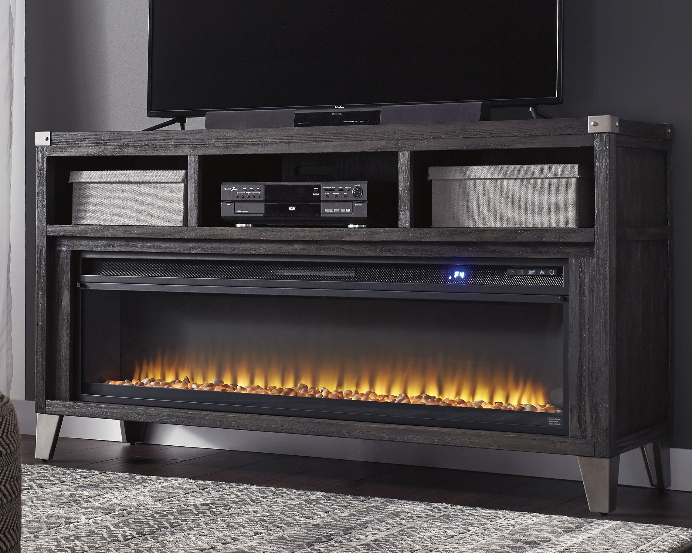 Sectionals for Less - Ashley Furniture - Todoe 65" TV Stand with Electric Fireplace - 65" TV Stand with Electric Fireplace / Gray - W901W1