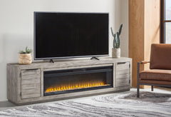 Sectionals for Less - Ashley Furniture - Naydell 92" TV Stand with Electric Fireplace - 92" TV Stand with Electric Fireplace / Gray - W996W1